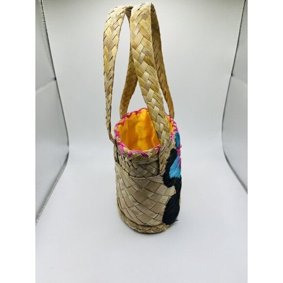 Minnie Mouse Raffia Woven Straw Girl's Handbag Purse Floral Rattan Straw Bag - Picture 3 of 7